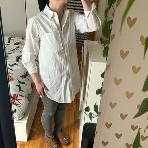 Rachel Zoe white button up shirt tunic 3/4 sleeves XS